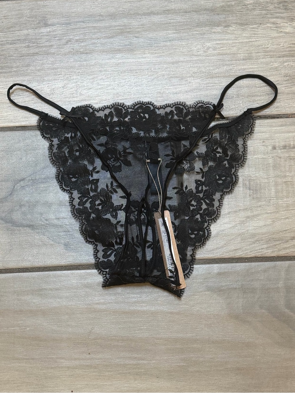 SKIMS Embroidered Lingerie Crotchless Micro String Bikini Panty Black